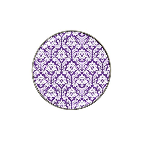 White on Purple Damask Golf Ball Marker (for Hat Clip) from ArtsNow.com Front