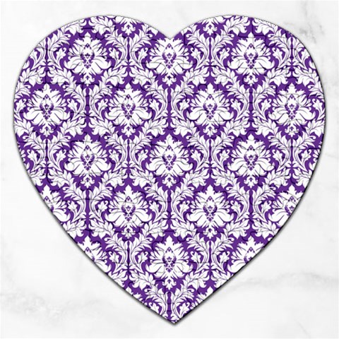 White on Purple Damask Jigsaw Puzzle (Heart) from ArtsNow.com Front