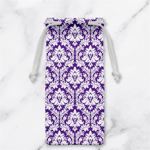 White on Purple Damask Jewelry Bag from ArtsNow.com Front