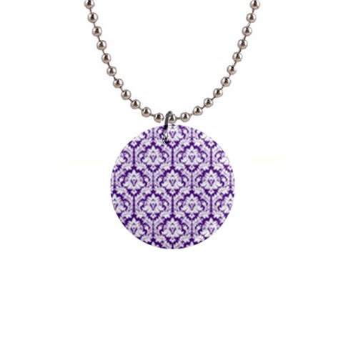 Royal Purple Damask Pattern 1  Button Necklace from ArtsNow.com Front