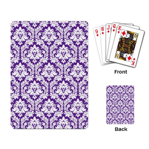 White on Purple Damask Playing Cards Single Design from ArtsNow.com Back