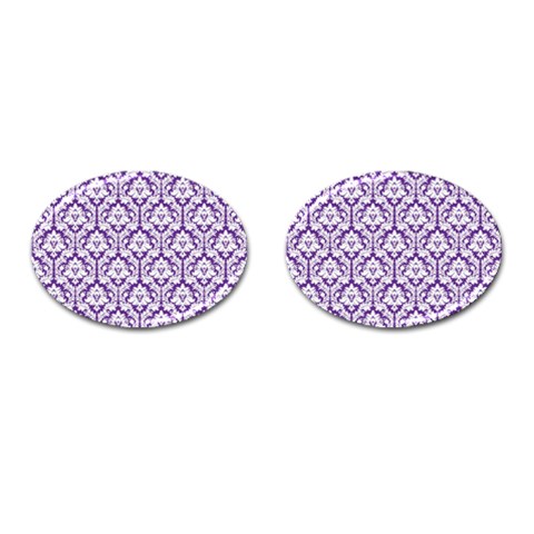 White on Purple Damask Cufflinks (Oval) from ArtsNow.com Front(Pair)