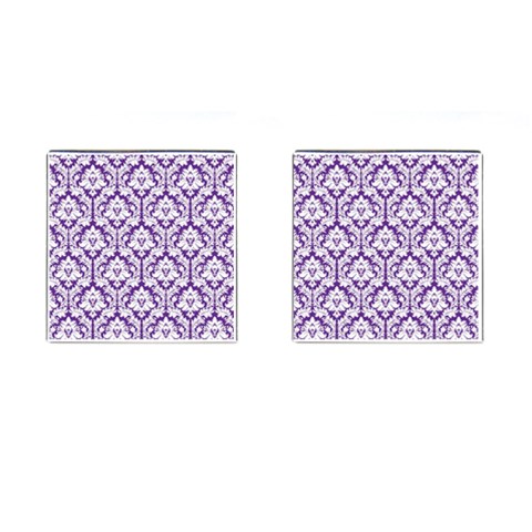 White on Purple Damask Cufflinks (Square) from ArtsNow.com Front(Pair)