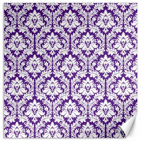 White on Purple Damask Canvas 12  x 12  (Unframed) from ArtsNow.com 11.4 x11.56  Canvas - 1