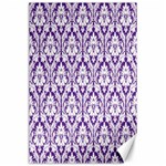 White on Purple Damask Canvas 24  x 36  (Unframed)