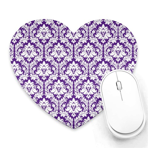 White on Purple Damask Mouse Pad (Heart) from ArtsNow.com Front