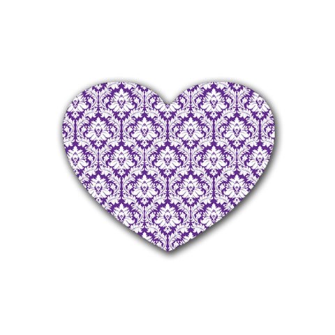 White on Purple Damask Drink Coasters (Heart) from ArtsNow.com Front