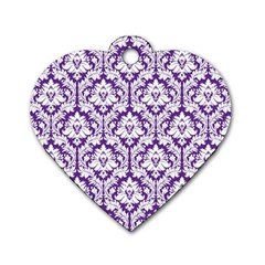 White on Purple Damask Dog Tag Heart (Two Sided) from ArtsNow.com Front