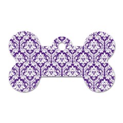 White on Purple Damask Dog Tag Bone (Two Sided) from ArtsNow.com Front