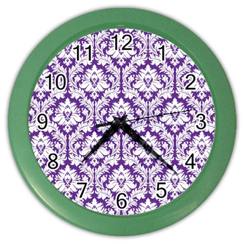 White on Purple Damask Wall Clock (Color) from ArtsNow.com Front