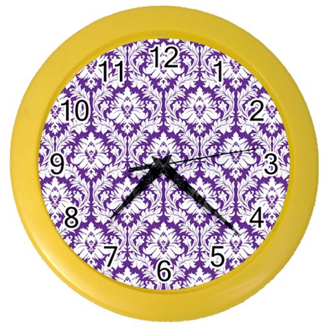 White on Purple Damask Wall Clock (Color) from ArtsNow.com Front