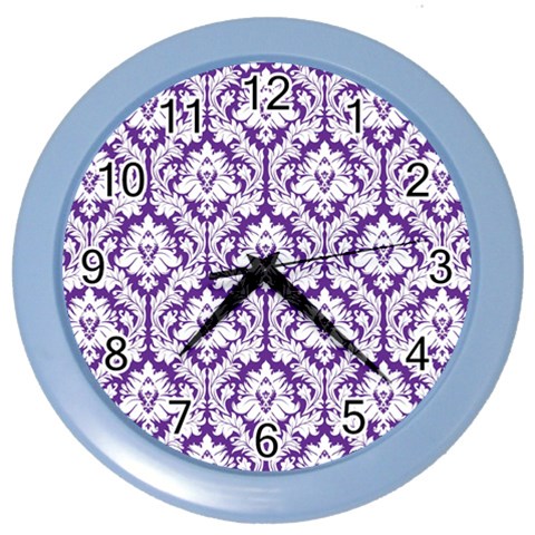 White on Purple Damask Wall Clock (Color) from ArtsNow.com Front