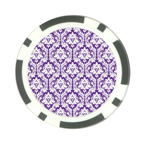 White on Purple Damask Poker Chip from ArtsNow.com Front