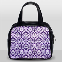 White on Purple Damask Classic Handbag (Two Sides) from ArtsNow.com Front