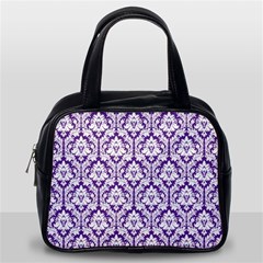 White on Purple Damask Classic Handbag (Two Sides) from ArtsNow.com Back