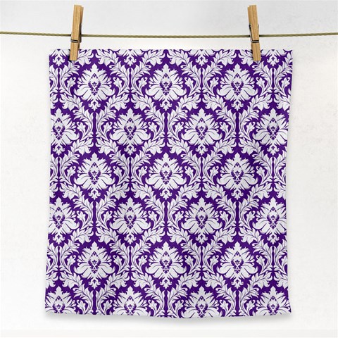 White on Purple Damask Face Towel from ArtsNow.com Front