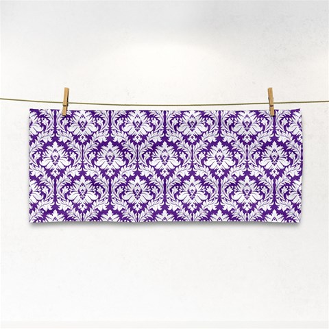 White on Purple Damask Hand Towel from ArtsNow.com Front