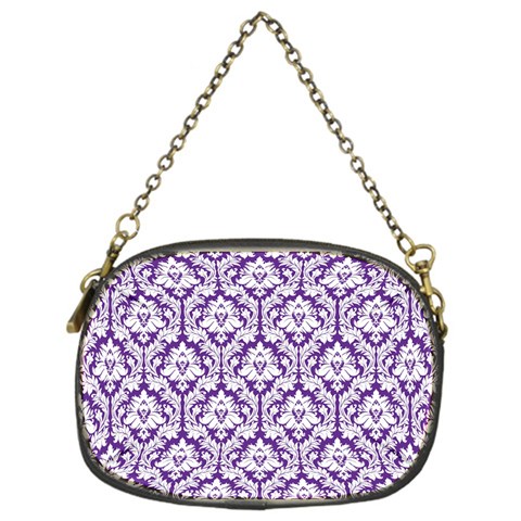 White on Purple Damask Chain Purse (One Side) from ArtsNow.com Front