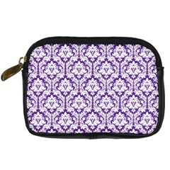 White on Purple Damask Digital Camera Leather Case from ArtsNow.com Front