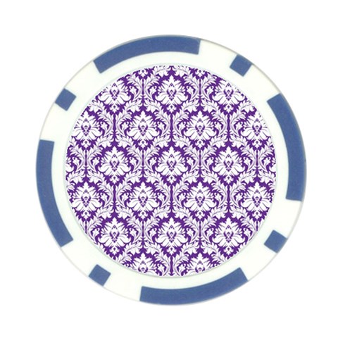 White on Purple Damask Poker Chip (10 Pack) from ArtsNow.com Front