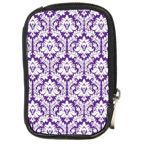 White on Purple Damask Compact Camera Leather Case from ArtsNow.com Front