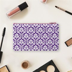 White on Purple Damask Cosmetic Bag (Small) from ArtsNow.com Back