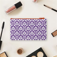 White on Purple Damask Cosmetic Bag (Small) from ArtsNow.com Back