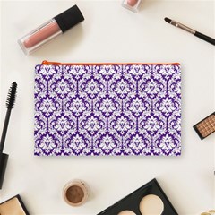 White on Purple Damask Cosmetic Bag (Medium) from ArtsNow.com Front