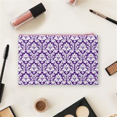 White on Purple Damask Cosmetic Bag (Medium) from ArtsNow.com Back