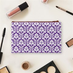 White on Purple Damask Cosmetic Bag (Medium) from ArtsNow.com Back