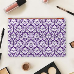 White on Purple Damask Cosmetic Bag (Large) from ArtsNow.com Back