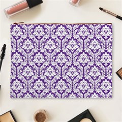 White on Purple Damask Cosmetic Bag (XL) from ArtsNow.com Front