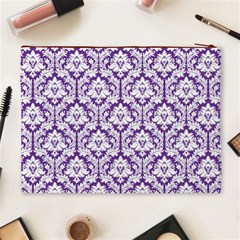 White on Purple Damask Cosmetic Bag (XL) from ArtsNow.com Back