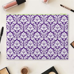 White on Purple Damask Cosmetic Bag (XL) from ArtsNow.com Back