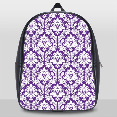 White on Purple Damask School Bag (Large) from ArtsNow.com Front