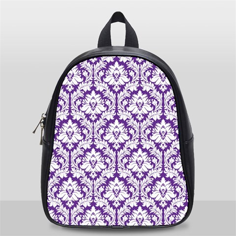 White on Purple Damask School Bag (Small) from ArtsNow.com Front