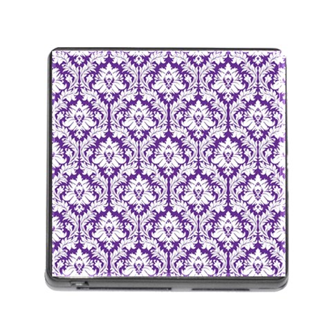 White on Purple Damask Memory Card Reader with Storage (Square) from ArtsNow.com Front