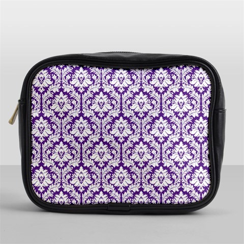 White on Purple Damask Mini Travel Toiletry Bag (One Side) from ArtsNow.com Front