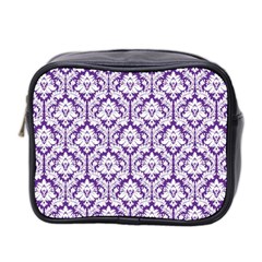 White on Purple Damask Mini Travel Toiletry Bag (Two Sides) from ArtsNow.com Front