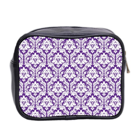 White on Purple Damask Mini Travel Toiletry Bag (Two Sides) from ArtsNow.com Back