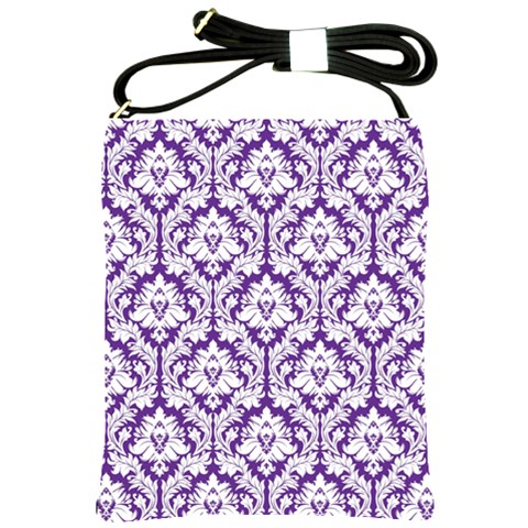 Royal Purple Damask Pattern Shoulder Sling Bag from ArtsNow.com Front