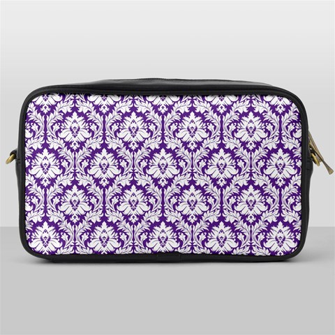 White on Purple Damask Travel Toiletry Bag (One Side) from ArtsNow.com Front