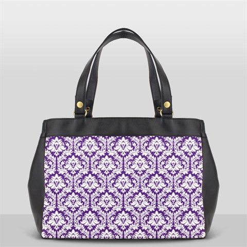 White on Purple Damask Oversize Office Handbag (One Side) from ArtsNow.com Front