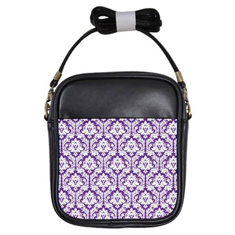 Royal Purple Damask Pattern Girls Sling Bag from ArtsNow.com Front