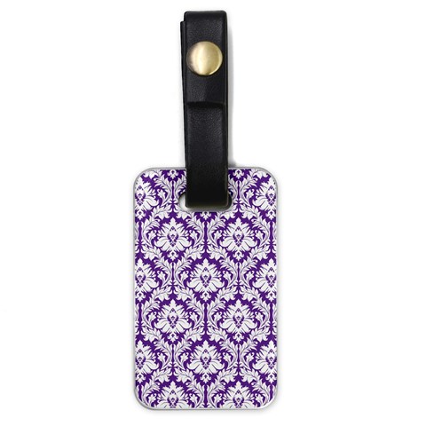 White on Purple Damask Luggage Tag (One Side) from ArtsNow.com Front