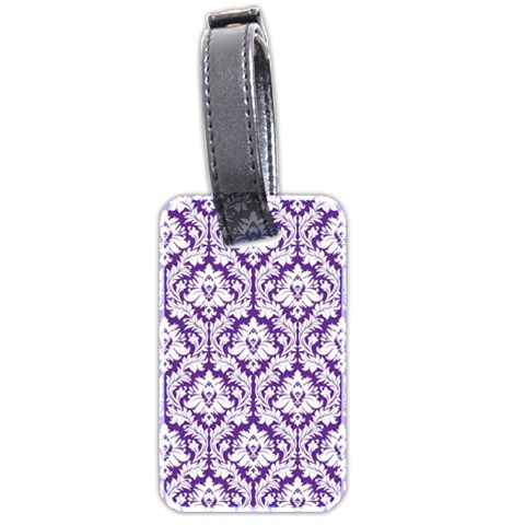 White on Purple Damask Luggage Tag (Two Sides) from ArtsNow.com Front