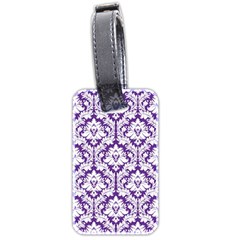 White on Purple Damask Luggage Tag (Two Sides) from ArtsNow.com Back