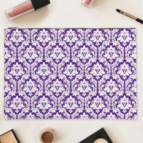 Royal Purple Damask Pattern Cosmetic Bag (XXL) from ArtsNow.com Front