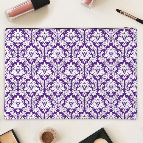 Royal Purple Damask Pattern Cosmetic Bag (XXL) from ArtsNow.com Back