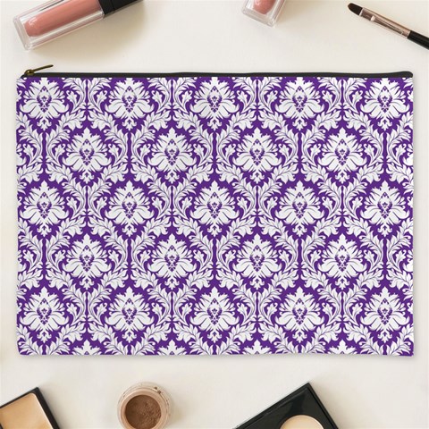 Royal Purple Damask Pattern Cosmetic Bag (XXXL) from ArtsNow.com Front